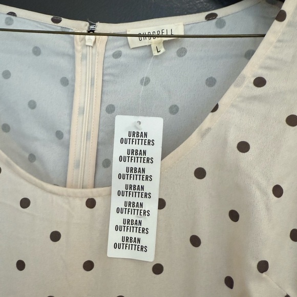 Ghospell NWT L Cream Long Sleeve Puff Sundress brown polka Dots Midi - Picture 7 of 16